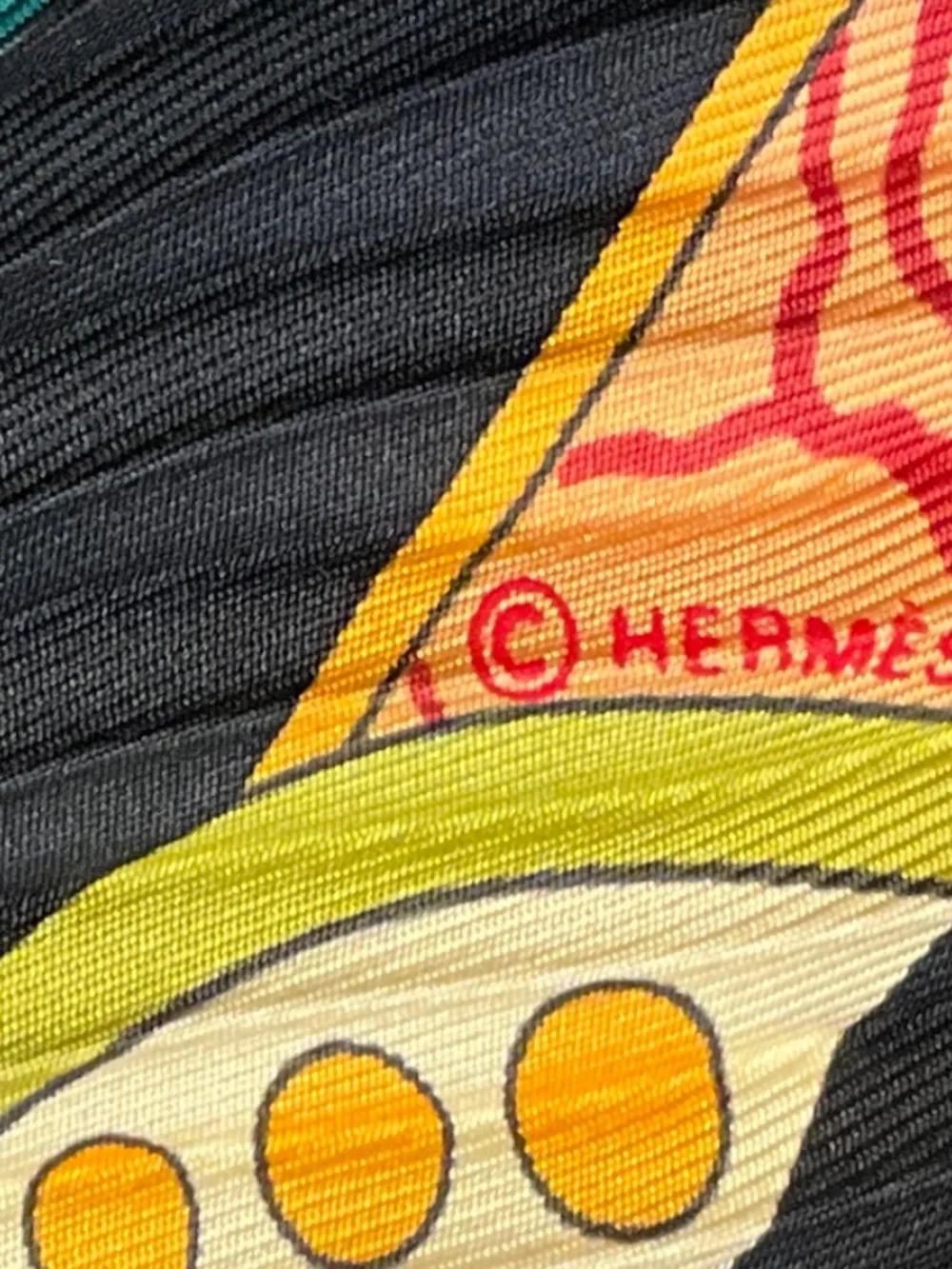 HERMES BLACK MULTI LES PRINTEMPS DE THERA PRINT PLISSE PLEATED SILK TWILL SCARF